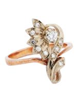 RUSSIAN SOVIET ERA 14K GOLD DIAMOND FLOWER RING