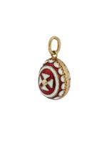 RUSSIAN GOLD CLOISONNE ENAMEL EGG PENDANT WITH CROSS