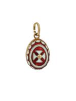 RUSSIAN GOLD CLOISONNE ENAMEL EGG PENDANT WITH CROSS