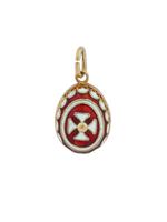 RUSSIAN GOLD CLOISONNE ENAMEL EGG PENDANT WITH CROSS