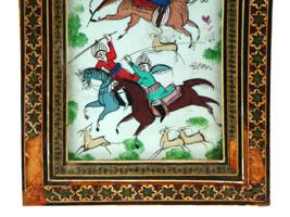 PERSIAN SURATGARI PAINTING IN MARQUETRY KHATAM FRAME