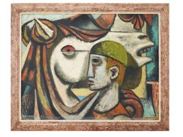 AMERICAN PAINTING MAN WITH HORSE BY NICOLAS MORDVINOFF