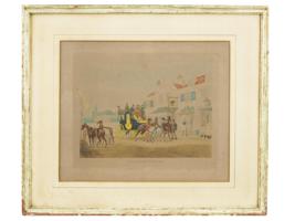 ANTIQUE COLORED ETCHING COACH SCENE BY JAMES POLLARD