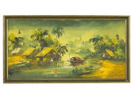 VIETNAMESE VILLAGE OIL PAINTING BY THANH C 1960S