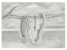 AFTER SALVADOR DALI MELTING CLOCK PENCIL DRAWING