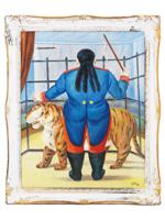 ATTR TO FERNANDO BOTERO CIRCUS SCENE OIL PAINTING