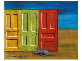 GERTRUDE ABERCROMBIE CAT AND DOORS OIL PAINTING