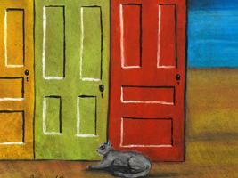 GERTRUDE ABERCROMBIE CAT AND DOORS OIL PAINTING