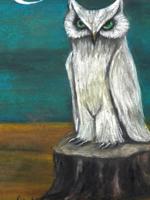 GERTRUDE ABERCROMBIE WHITE OWL OIL PAINTING 1969