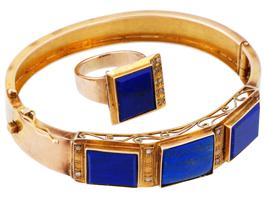 ITALIAN 18K GOLD LAPIS LAZULI DIAMOND JEWELRY SET