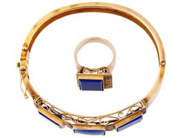 ITALIAN 18K GOLD LAPIS LAZULI DIAMOND JEWELRY SET