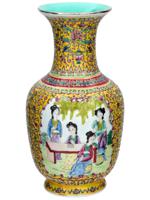 ANTIQUE CHINESE FAMILLE ROSE GEISHA PORCELAIN VASE