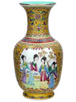 ANTIQUE CHINESE FAMILLE ROSE GEISHA PORCELAIN VASE