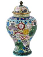 ANTIQUE CHINESE QING DYNASTY CLOISONNE LIDDED JAR