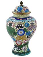 ANTIQUE CHINESE QING DYNASTY CLOISONNE LIDDED JAR