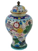ANTIQUE CHINESE QING DYNASTY CLOISONNE LIDDED JAR