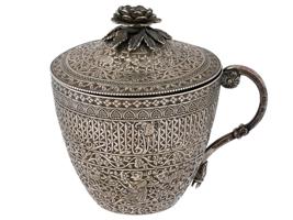 ANTIQUE SILVER ENGRAVED NIELLO CUP WITH LID