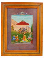 PERSIAN SAFAREE MANNER PAINTING MARQUETRY FRAME