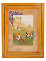 PERSIAN SASANIAN MANNER PAINTING MARQUETRY FRAME