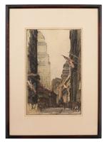 SIGNED ETCHING NASSAU STREET BY LUIGI KASIMIR