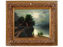 FRENCH RIVER LANDSCAPE OIL PAINTING BY L. NAUDIN