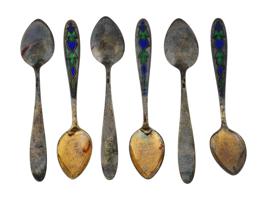 RUSSIAN SOVIET ERA CUPRONICKEL ENAMEL TEA SPOONS SET