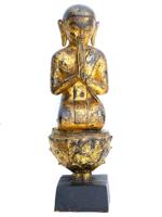 RARE GILDED WOOD STATUE OF SHAN BUDDHA WORSHIPPER