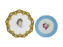 TWO ANTIQUE PORCELAIN PORTRAIT FRUIT DESIGN PLATES