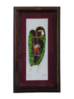 COSTA RICA PAINTED FEATHERS WITH PARROTS SIGNED FRAMED