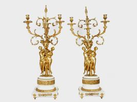 ANTIQUE 18TH C FRENCH ORMOLU AND MARBLE CANDELABRA