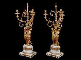 ANTIQUE 18TH C FRENCH ORMOLU AND MARBLE CANDELABRA