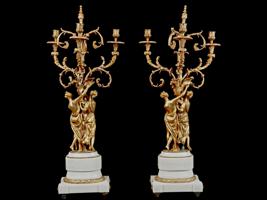 ANTIQUE 18TH C FRENCH ORMOLU AND MARBLE CANDELABRA