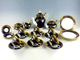 LARGE GERMAN ECHT WEIMAR KOBALT PORCELAIN SERVICE