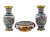 ANTIQUE CHINESE CLOISONNE BALUSTER VASES AND BOWL PIC-0