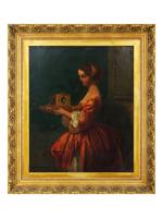 ANTIQUE FRENCH FEMALE PORTRAIT PAINTING BY P. LIOTARD