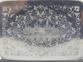 ANTIQUE RUSSIAN ENGRAVED SILVER SERVING TRAY 1858