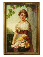 ANTIQUE AMERICAN FEMALE PORTRAIT PAINTING BY H. RODECK