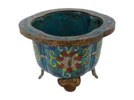 ANTIQUE CHINESE QING CLOISONNE ENAMEL FLOWER POT