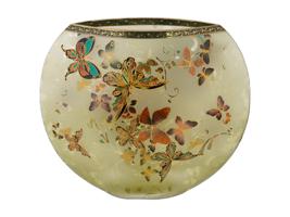 LARGE VINTAGE ETCHED FROSTED GLASS BUTTERFLY VASE