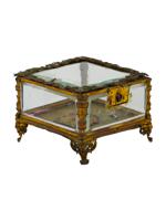 ANTIQUE FRENCH GILT BRONZE CLEAR GLASS TRINKET BOX