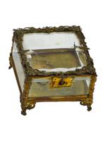 ANTIQUE FRENCH GILT BRONZE CLEAR GLASS TRINKET BOX