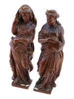 ANTIQUE BAROQUE FRENCH SCHOOL CARVED WOOD FIGURINES