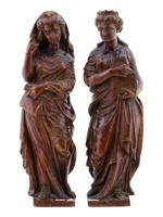 ANTIQUE BAROQUE FRENCH SCHOOL CARVED WOOD FIGURINES