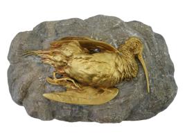 VINTAGE BRONZE SCULPTURE OF A DECEASED BIRD ON STONE