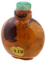 ANTIQUE CHINESE AMBER SNUFF BOTTLE W JADE STOPPER