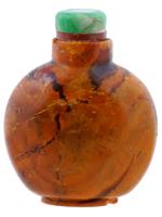 ANTIQUE CHINESE AMBER SNUFF BOTTLE W JADE STOPPER