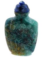 ANTIQUE CHINESE JADEITE SNUFF BOTTLE AZURITE STOPPER