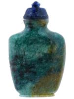 ANTIQUE CHINESE JADEITE SNUFF BOTTLE AZURITE STOPPER