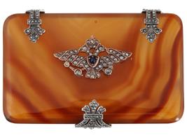 RUSSIAN SILVER CARVED AGATE AND DIAMONDS CARD CASE