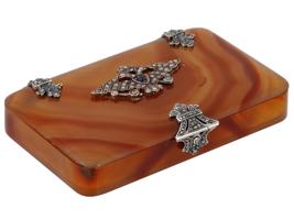 RUSSIAN SILVER CARVED AGATE AND DIAMONDS CARD CASE